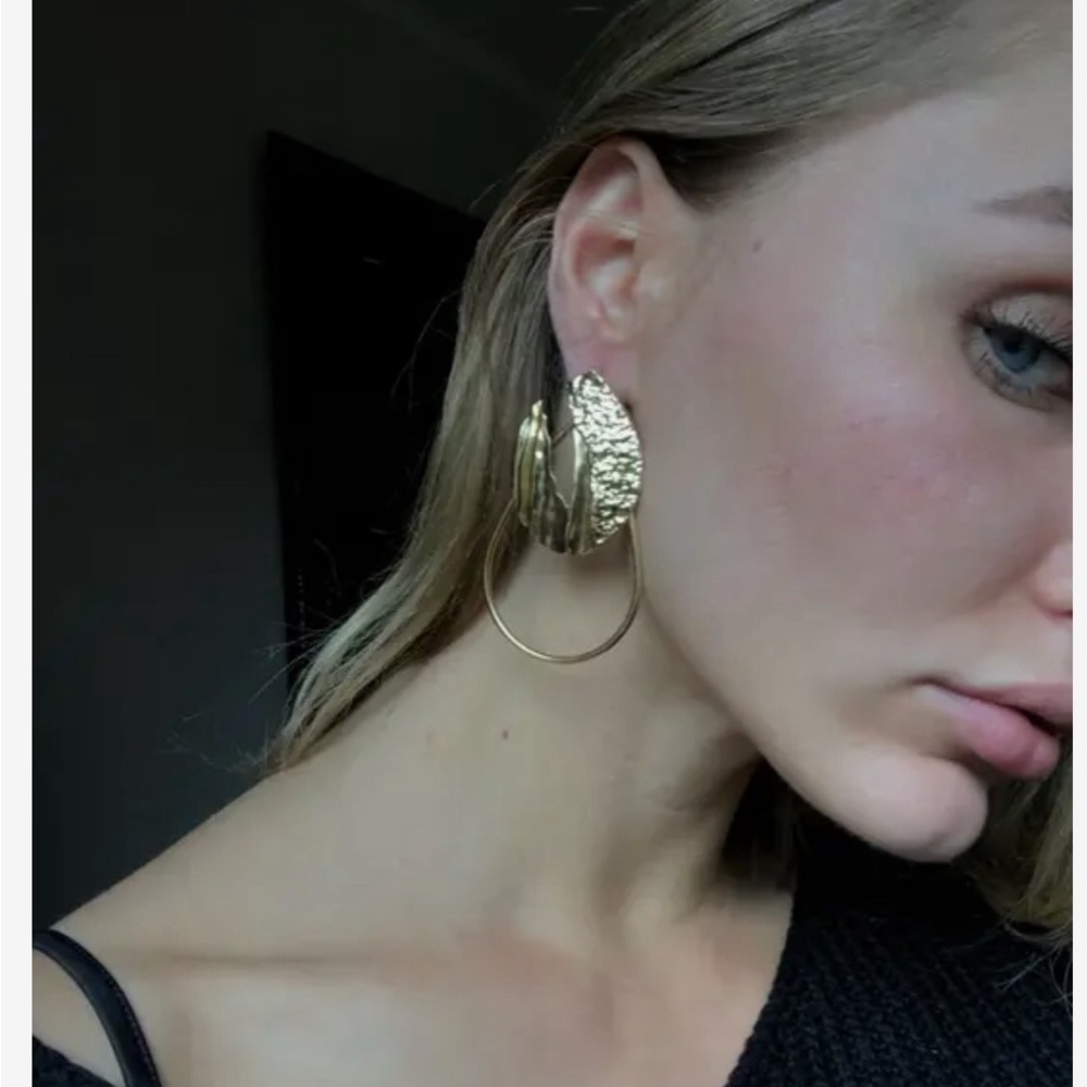 Gold Geometric Hoop Statement Earrings